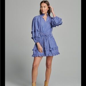 Sundays Jules Dress - Sailor Stripe ruffled belt tie balloon sleeve dress size s